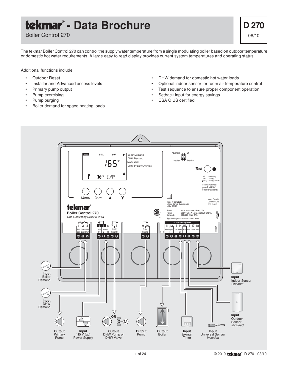 tekmar 270 Boiler Control User Manual | 24 pages
