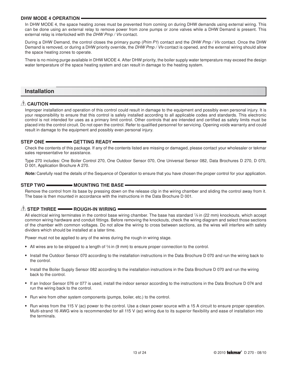 tekmar 270 Boiler Control User Manual | Page 13 / 24