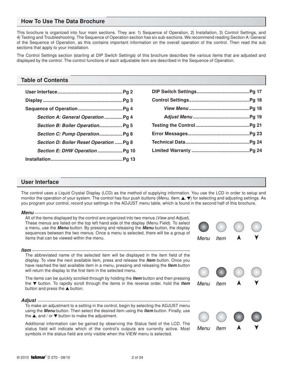 tekmar 270 Boiler Control User Manual | Page 2 / 24