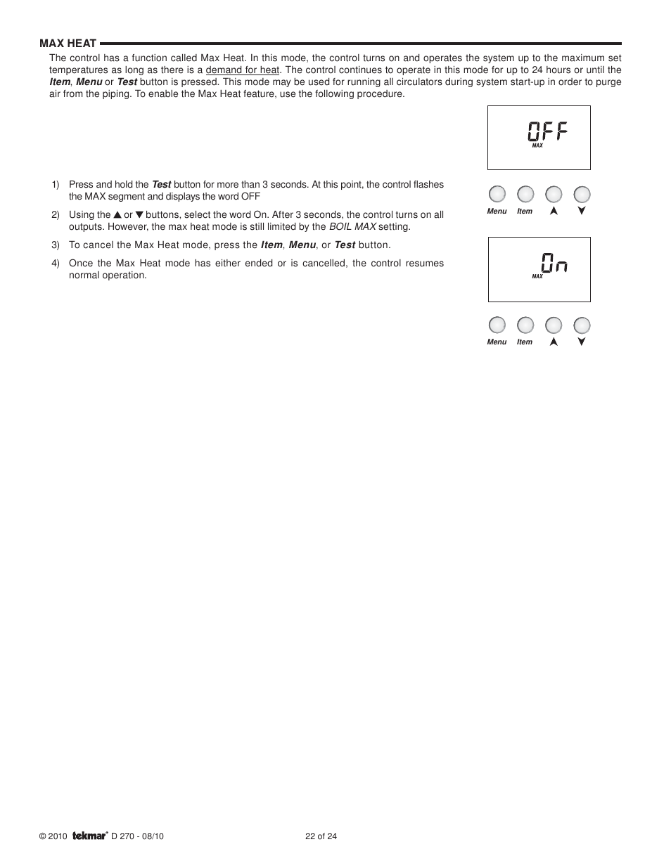 tekmar 270 Boiler Control User Manual | Page 22 / 24