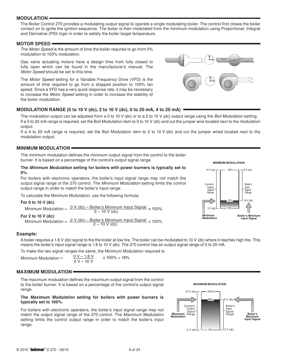 Minimum modulation, Example, Maximum modulation | Modulation, Motor speed | tekmar 270 Boiler Control User Manual | Page 6 / 24