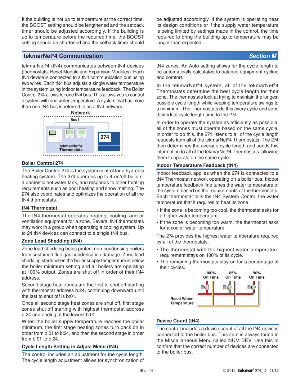 Tekmarnet | tekmar 274 Boiler Control User Manual | Page 19 / 44