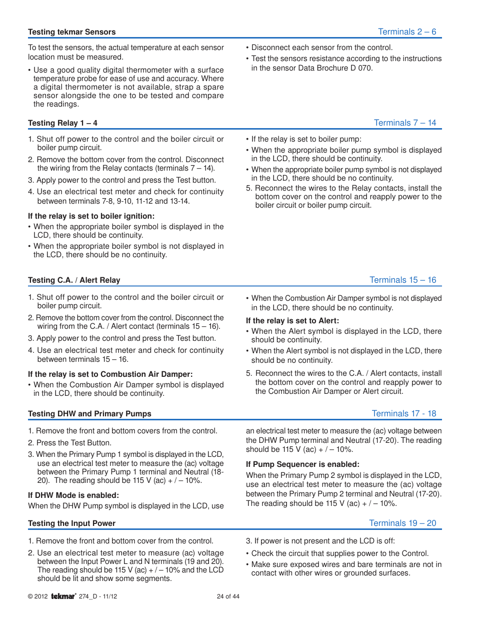 tekmar 274 Boiler Control User Manual | Page 24 / 44