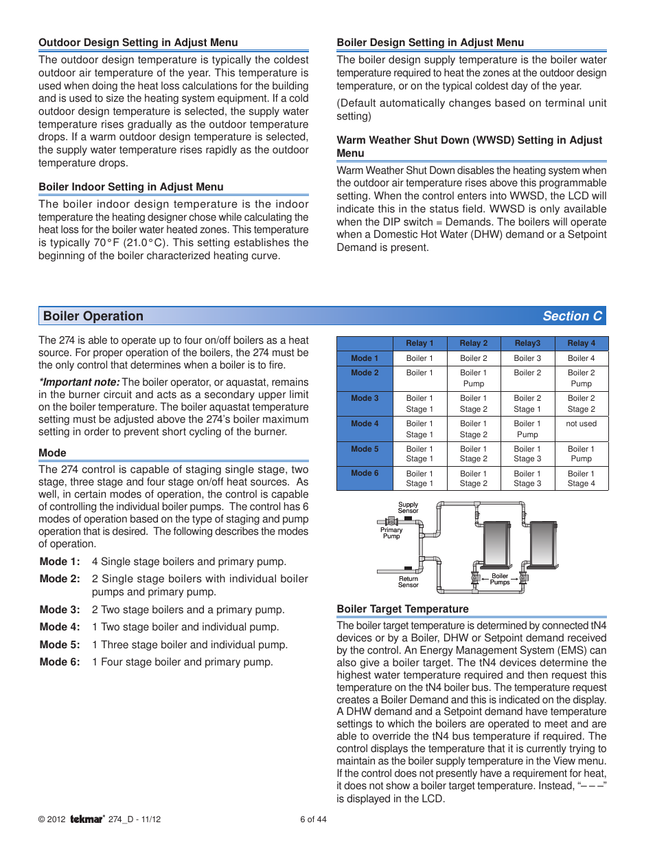 tekmar 274 Boiler Control User Manual | Page 6 / 44