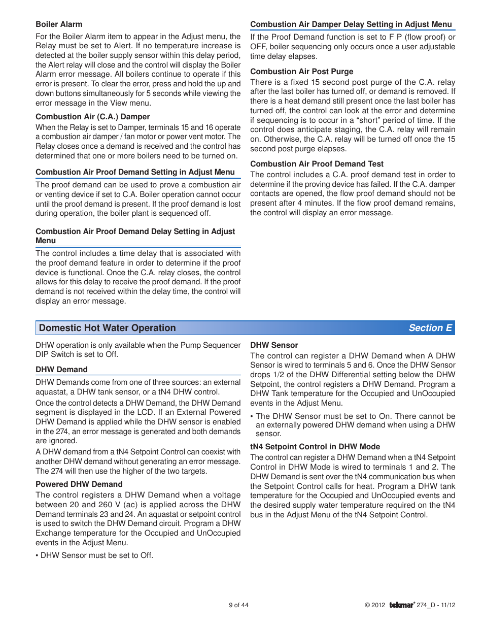 tekmar 274 Boiler Control User Manual | Page 9 / 44