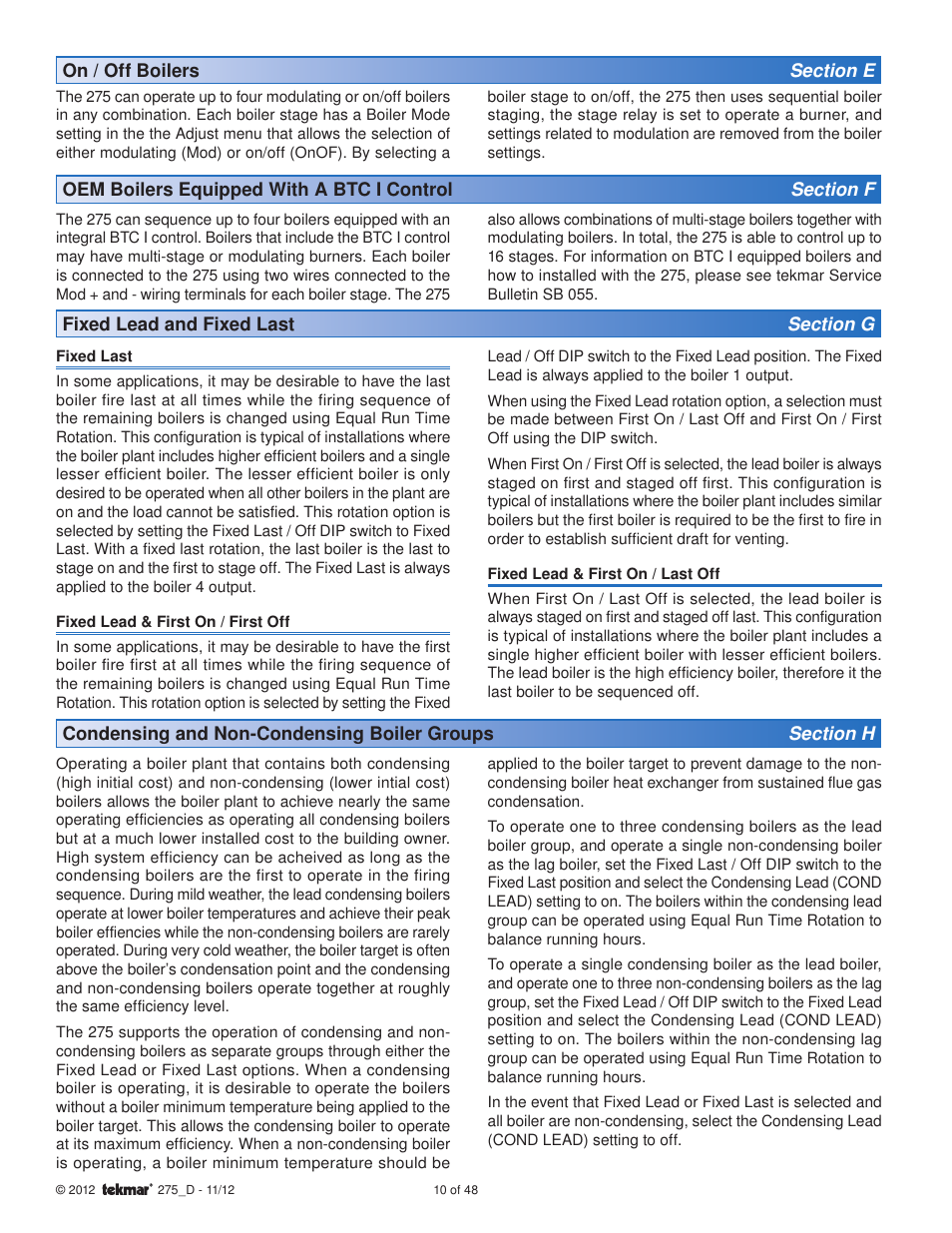 tekmar 275 Boiler Control User Manual | Page 10 / 48