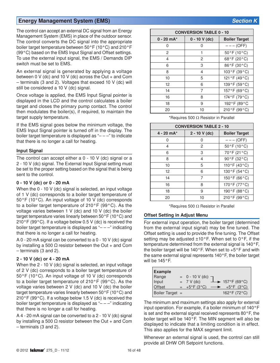 tekmar 275 Boiler Control User Manual | Page 16 / 48