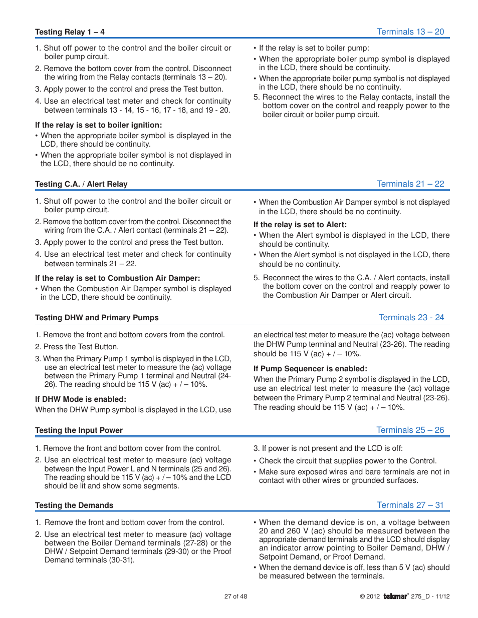 tekmar 275 Boiler Control User Manual | Page 27 / 48