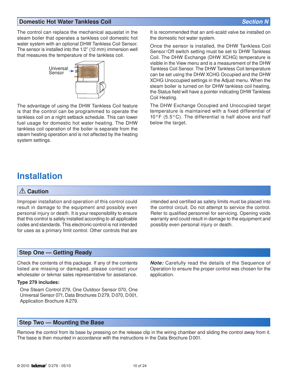 Installation | tekmar 279 Steam Control User Manual | Page 10 / 24