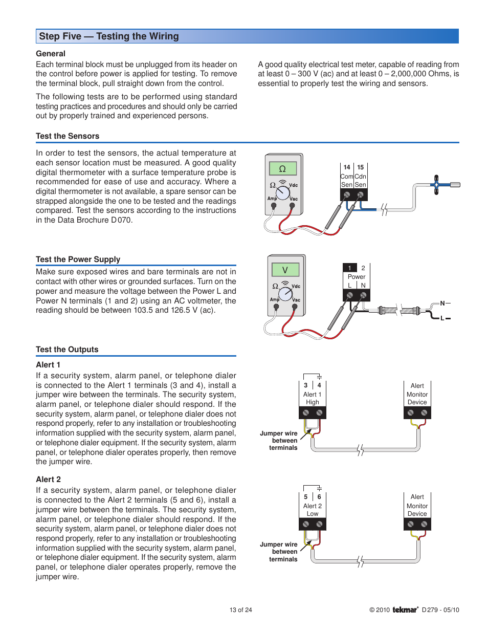 Step five — testing the wiring | tekmar 279 Steam Control User Manual | Page 13 / 24