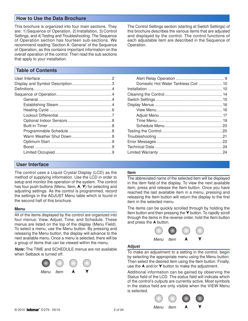 tekmar 279 Steam Control User Manual | Page 2 / 24