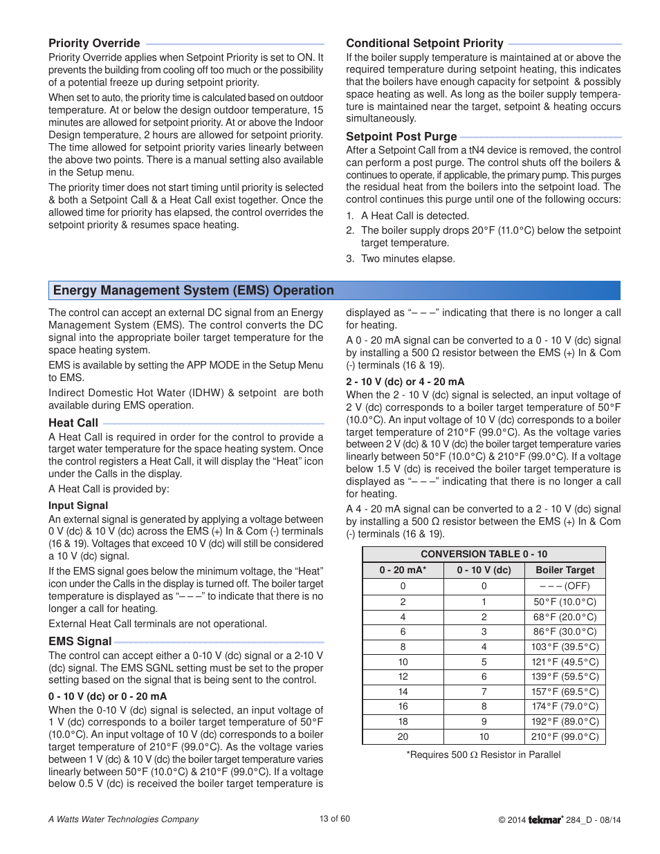 Energy management system (ems) operation | tekmar 284 Boiler Control User Manual | Page 13 / 60