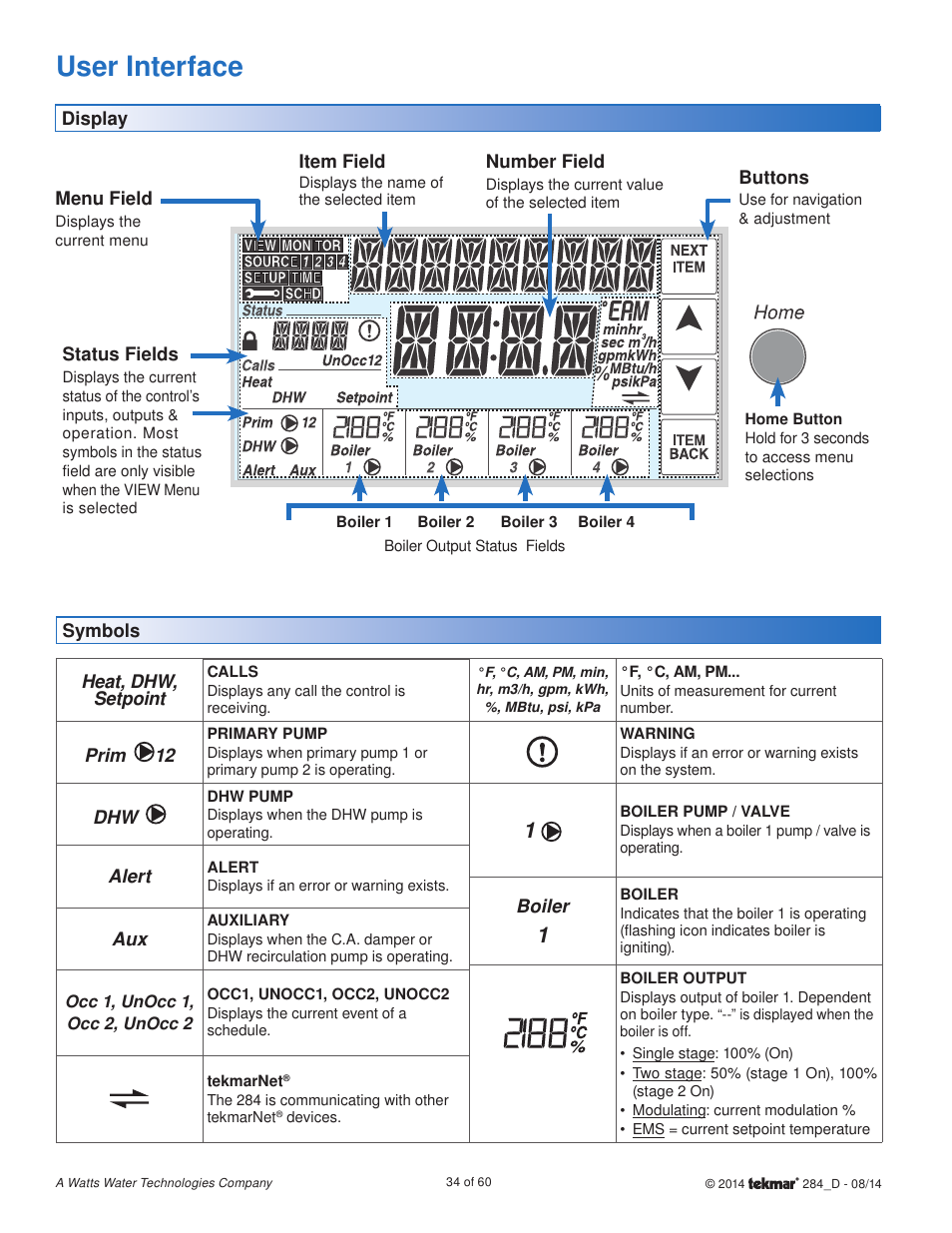 User interface | tekmar 284 Boiler Control User Manual | Page 34 / 60