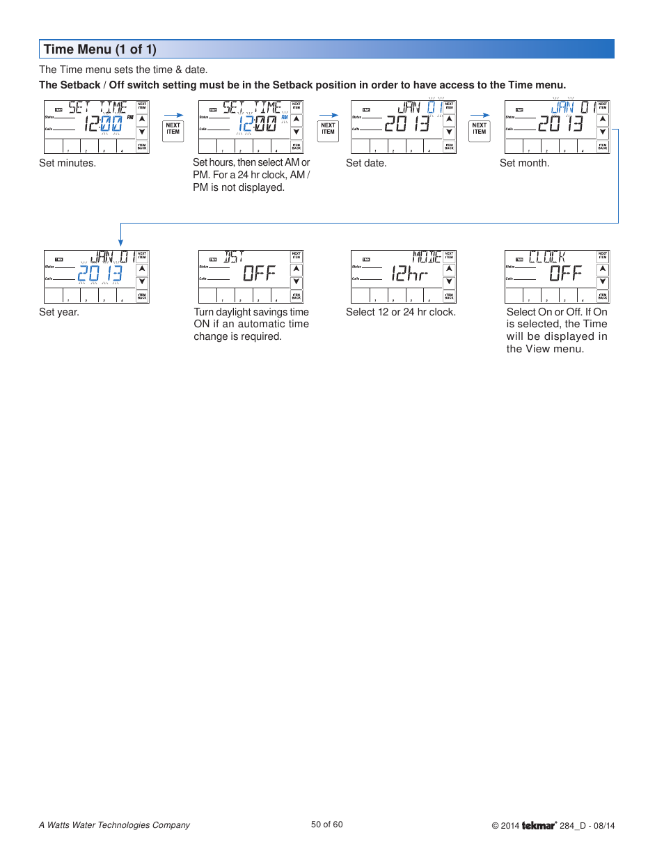 Time menu (1 of 1) | tekmar 284 Boiler Control User Manual | Page 50 / 60