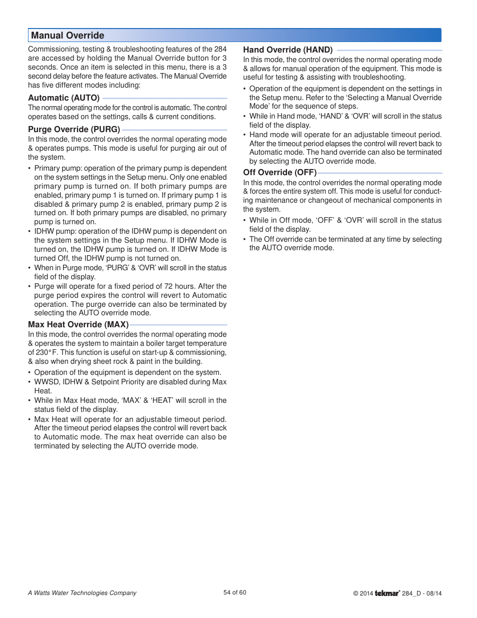 tekmar 284 Boiler Control User Manual | Page 54 / 60