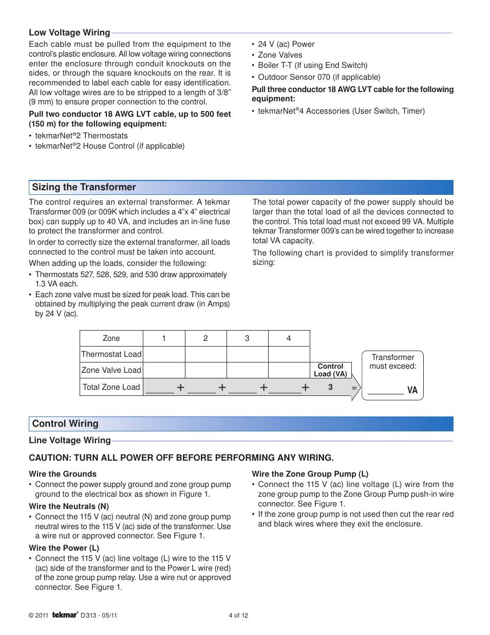 tekmar 313 tN2 Wiring Center Installation User Manual | Page 4 / 12