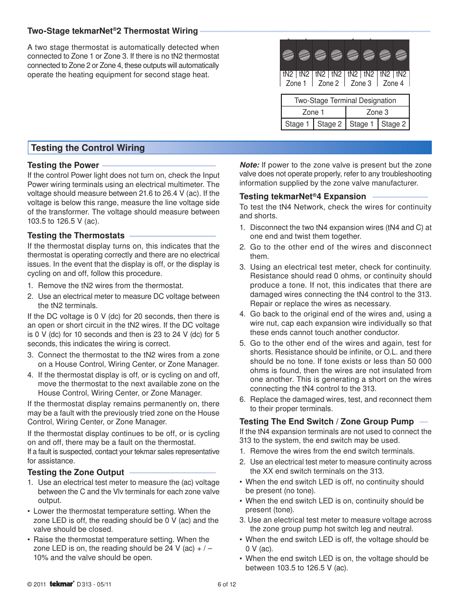 tekmar 313 tN2 Wiring Center Installation User Manual | Page 6 / 12