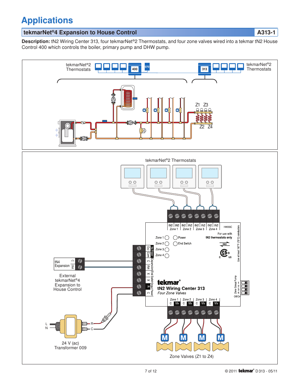 Applications, Tekmarnet | tekmar 313 tN2 Wiring Center Installation User Manual | Page 7 / 12