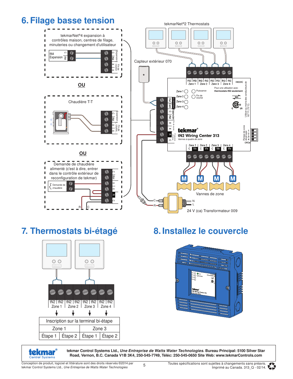 tekmar 313 tN2 Wiring Center Quick Start User Manual | Page 5 / 8