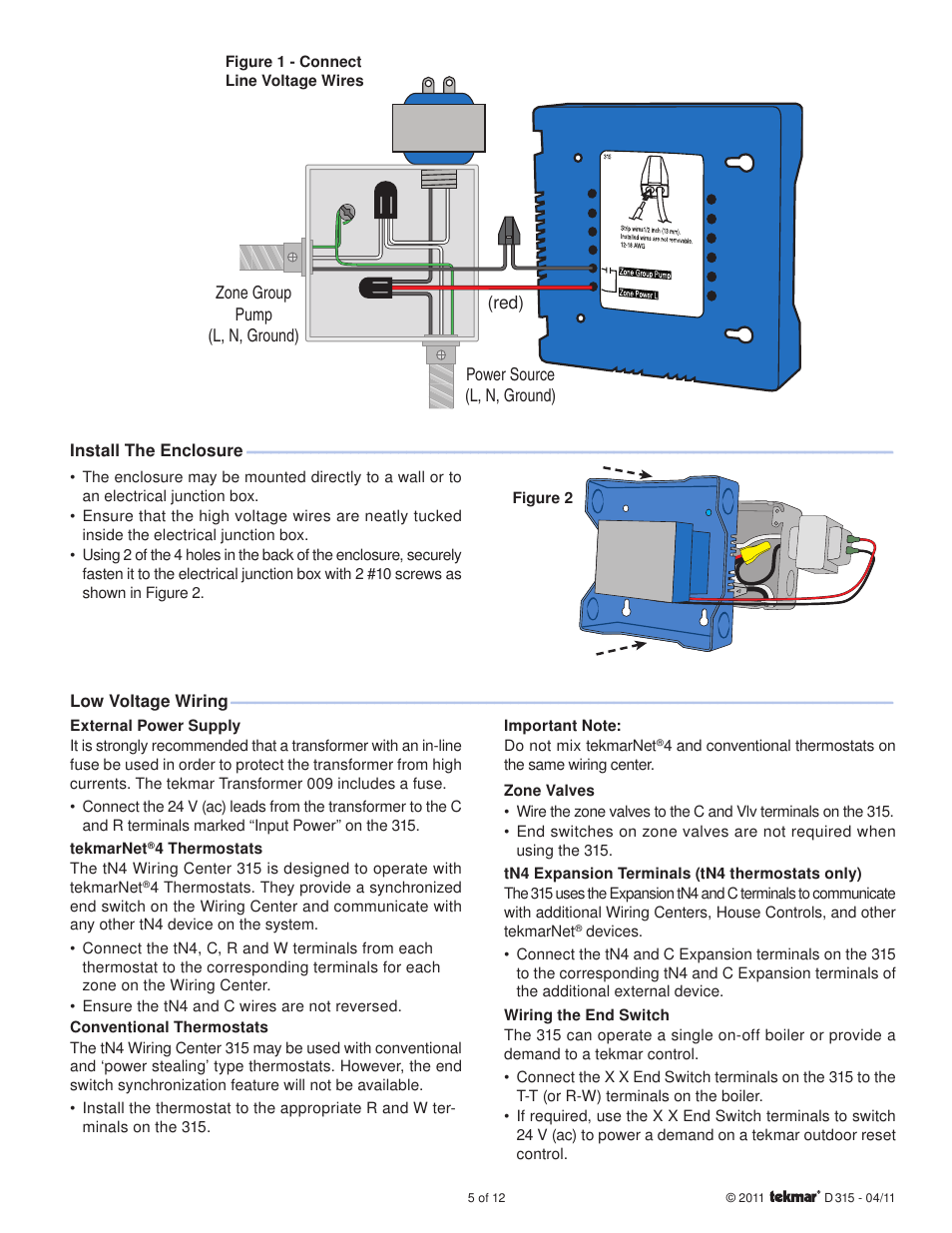 tekmar 315 tN4 Wiring Center Installation User Manual | Page 5 / 12