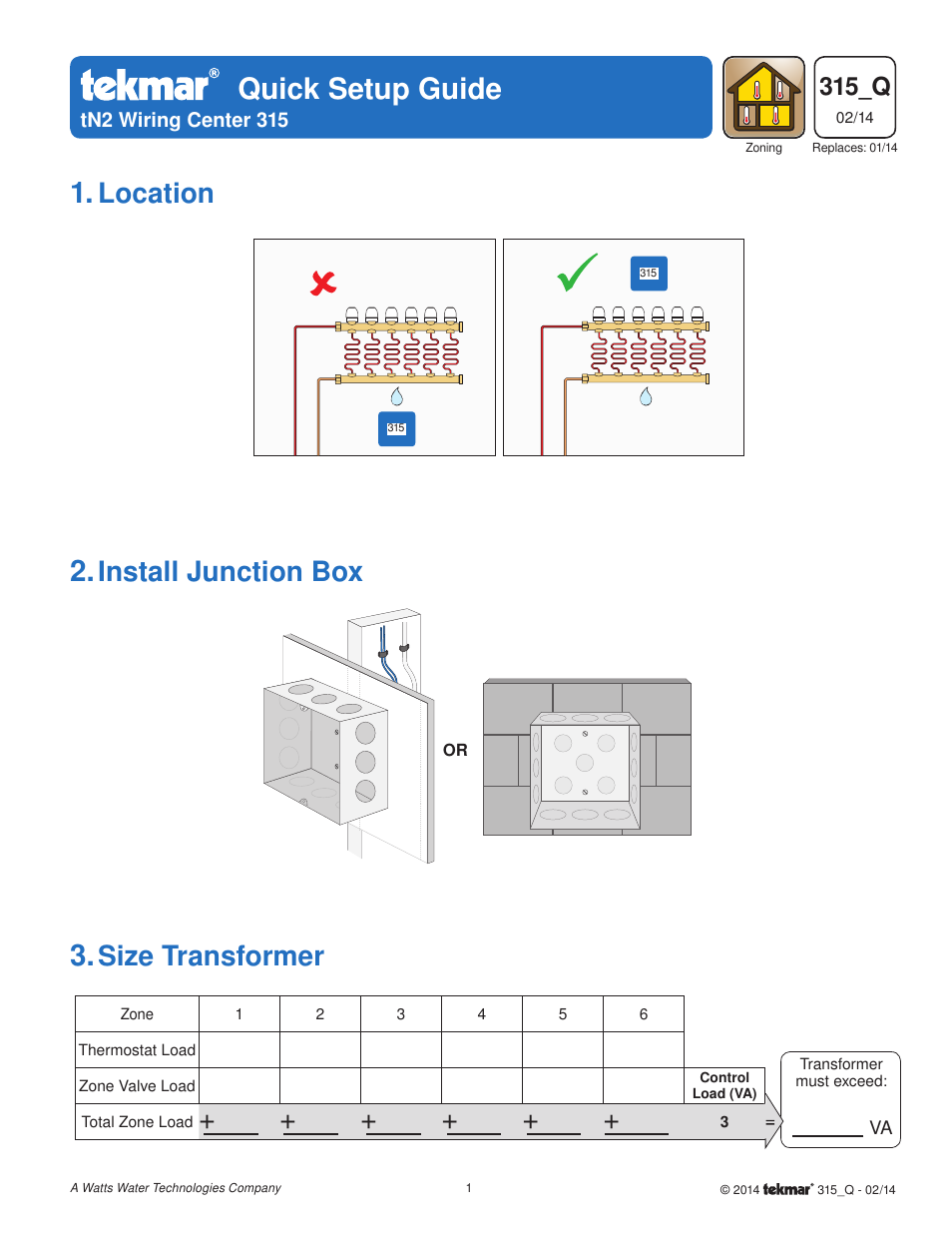 tekmar 315 tN4 Wiring Center Quick Start User Manual | 8 pages