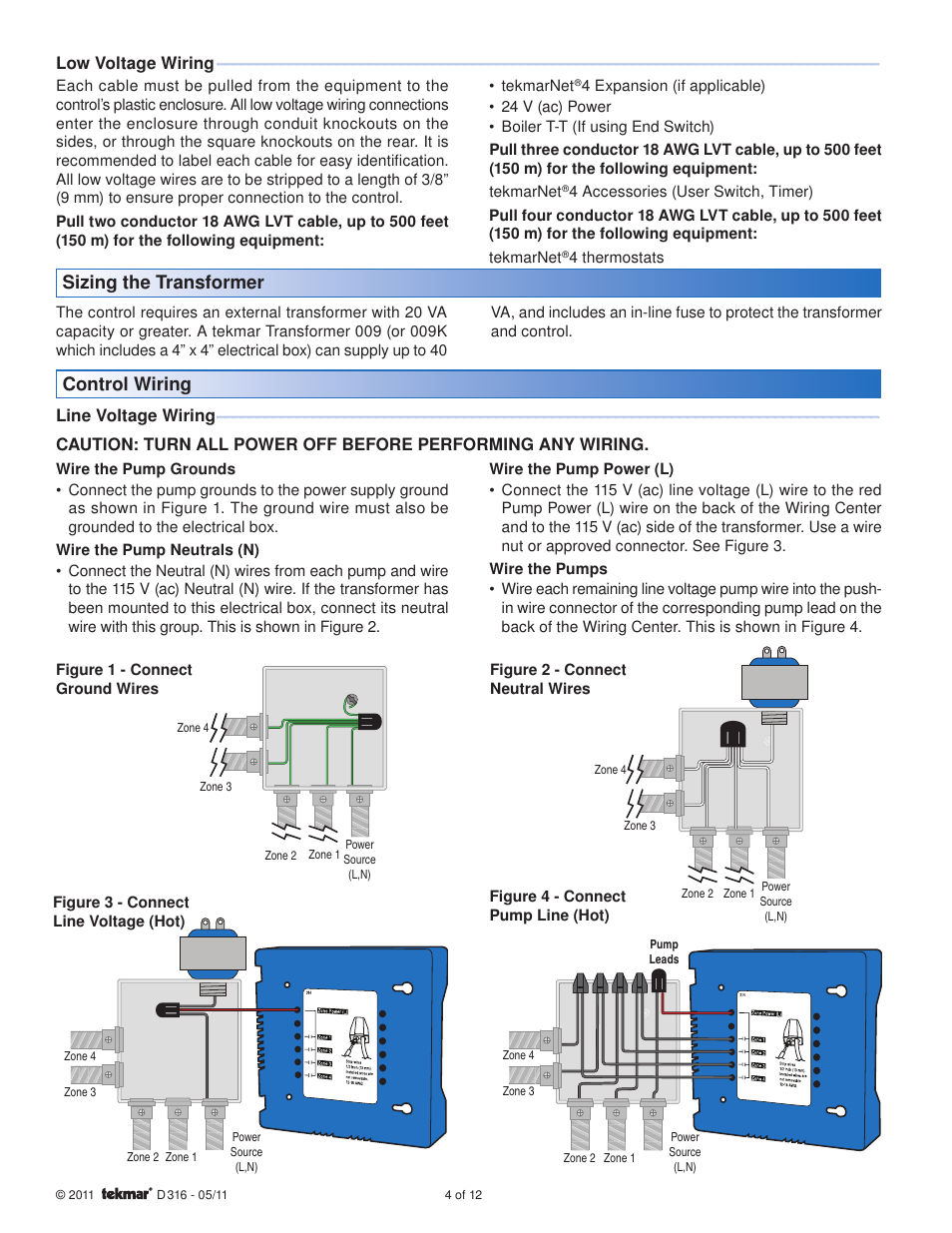 Sizing the transformer control wiring | tekmar 316 tN4 Wiring Center Installation User Manual | Page 4 / 12