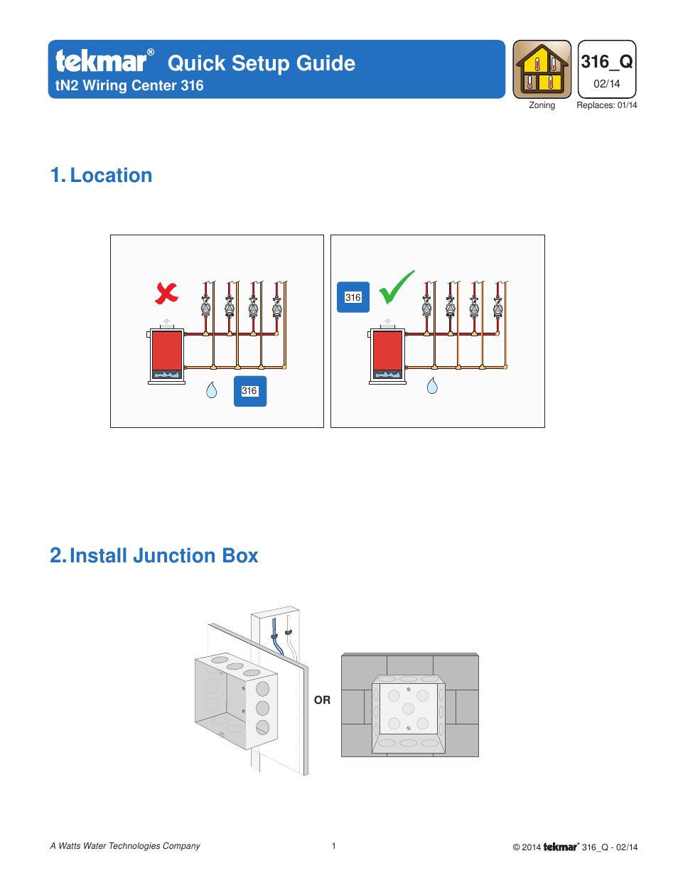 tekmar 316 tN4 Wiring Center Quick Start User Manual | 8 pages