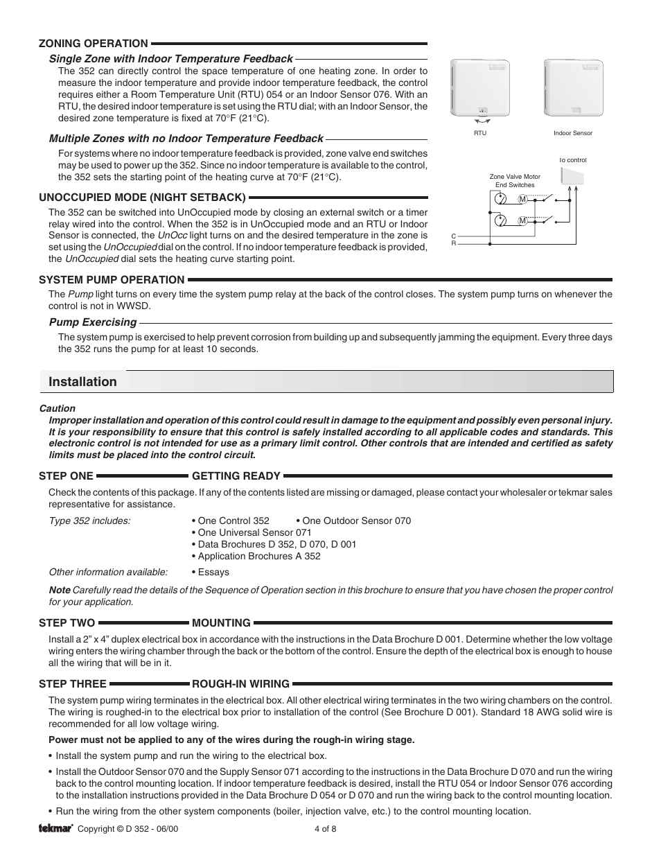 Installation | tekmar 352 House Control User Manual | Page 4 / 8