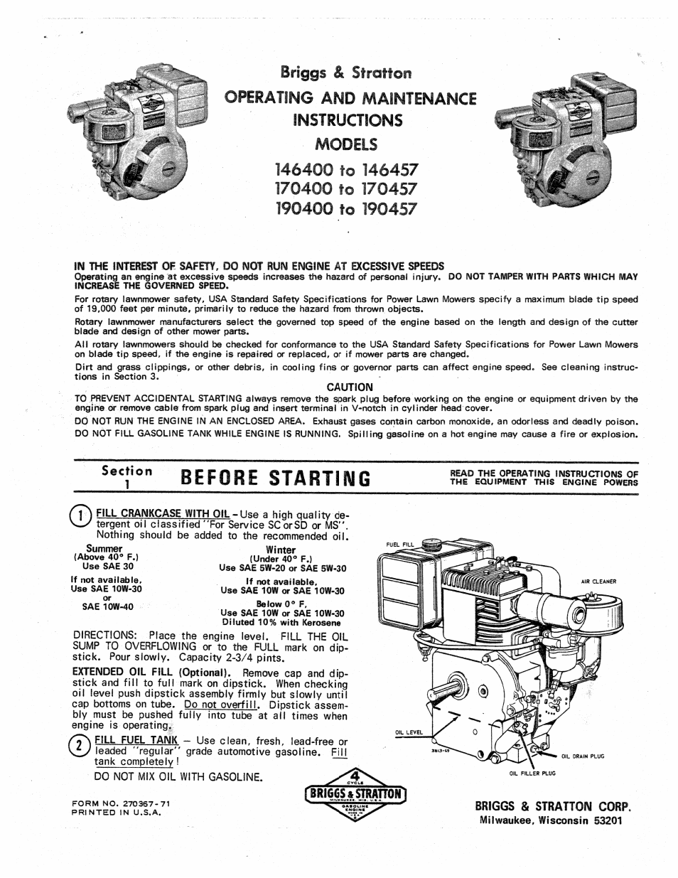 Briggs & Stratton 146400 User Manual | 6 pages