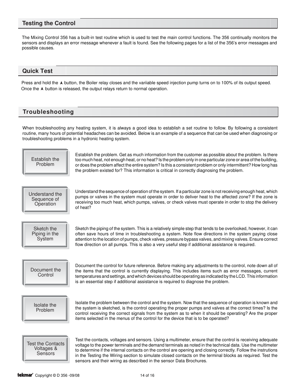 tekmar 356 Mixing Control User Manual | Page 14 / 16