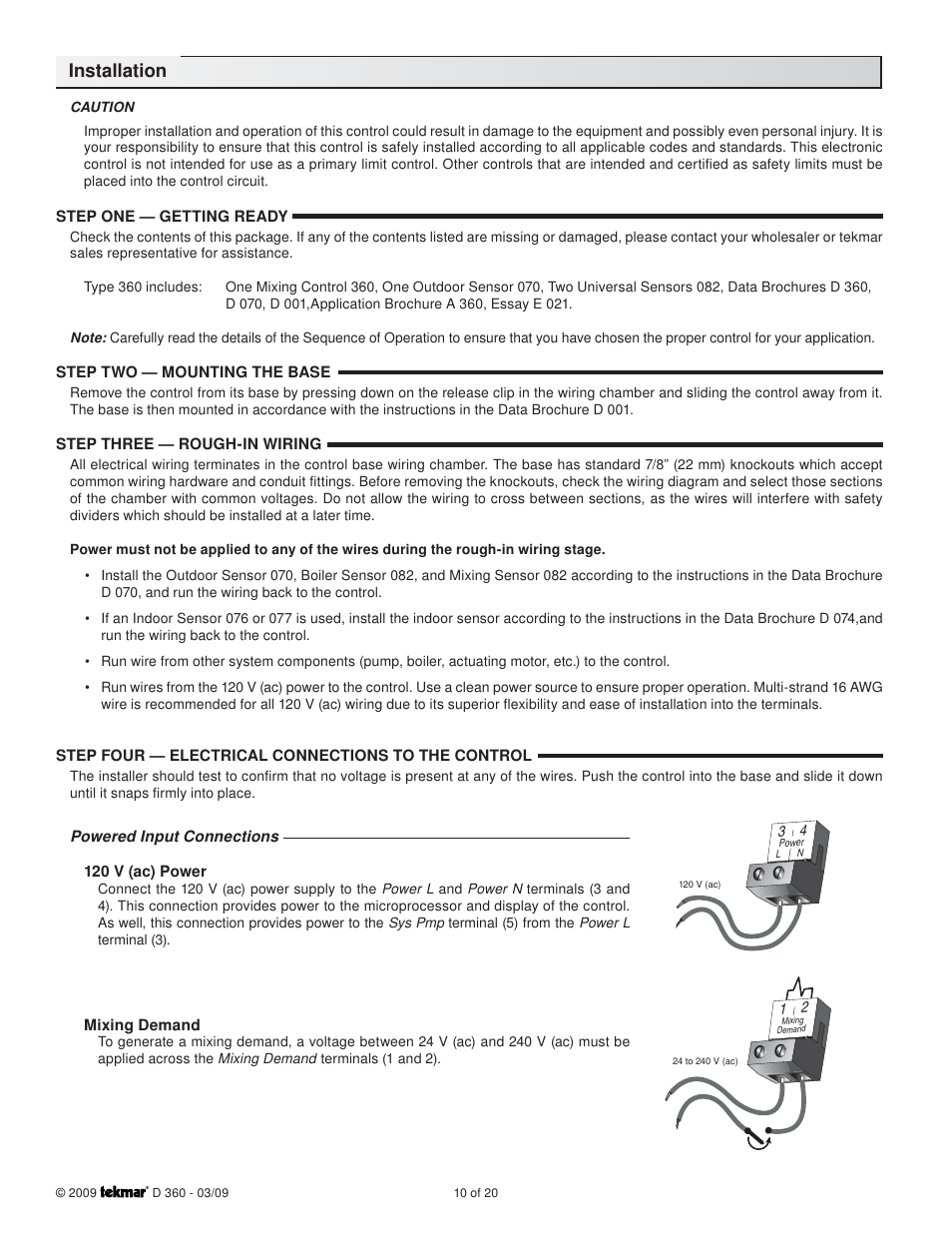 Installation | tekmar 360 Mixing Control User Manual | Page 10 / 20