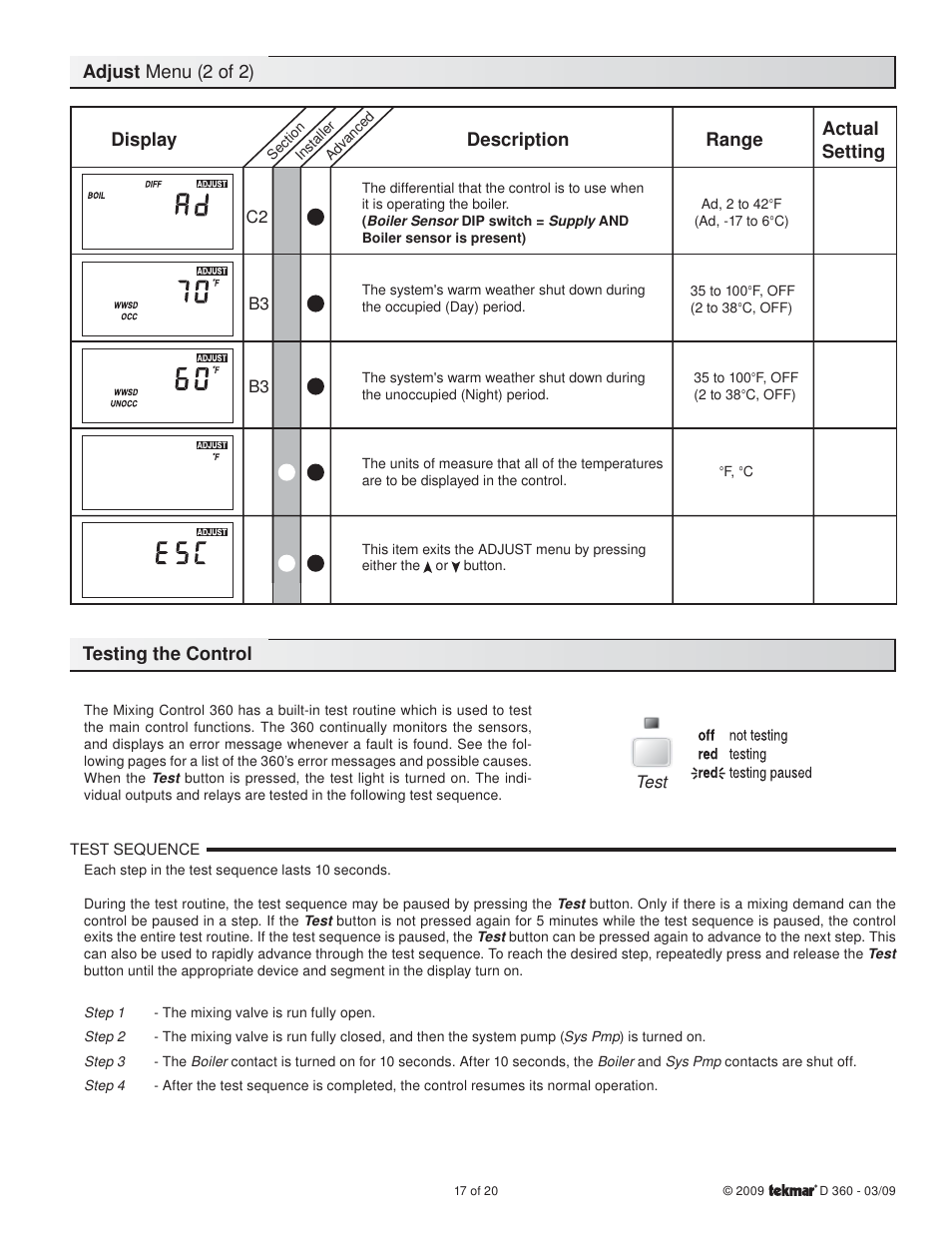 tekmar 360 Mixing Control User Manual | Page 17 / 20