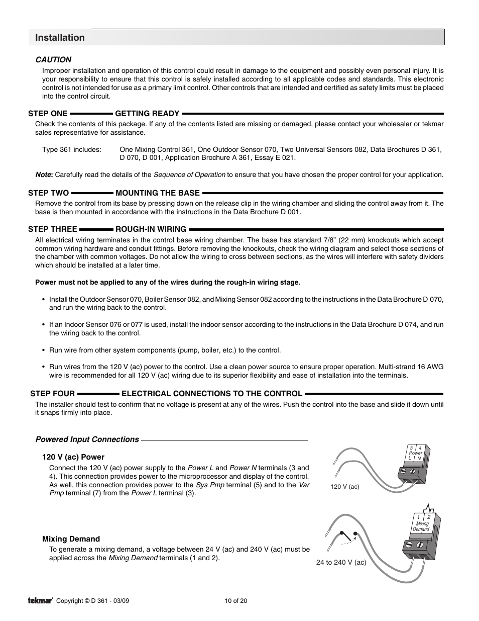 Installation | tekmar 361 Mixing Control User Manual | Page 10 / 20