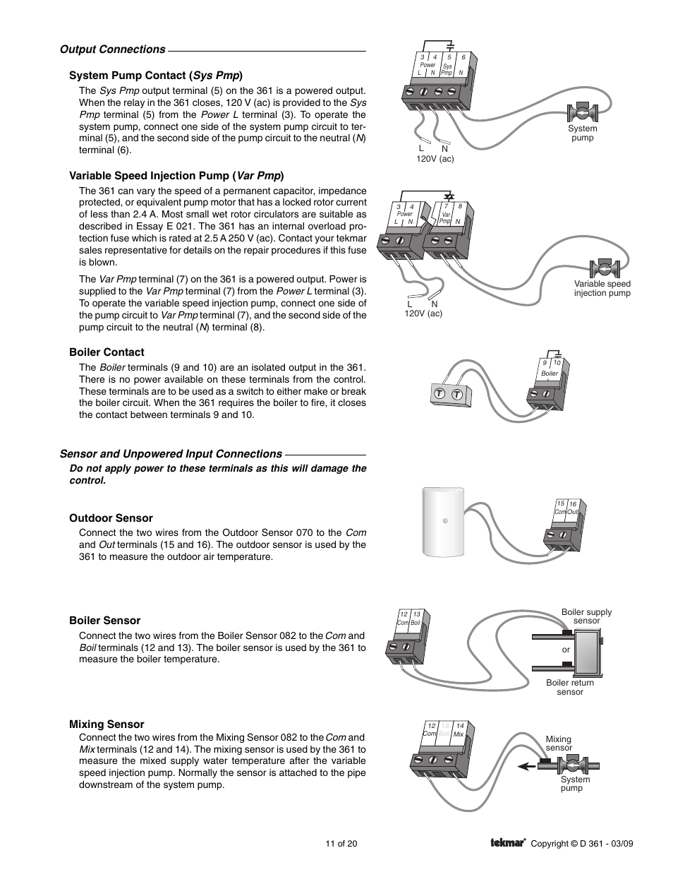 tekmar 361 Mixing Control User Manual | Page 11 / 20
