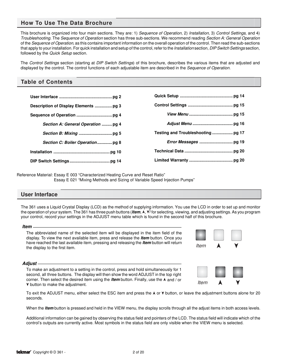 tekmar 361 Mixing Control User Manual | Page 2 / 20