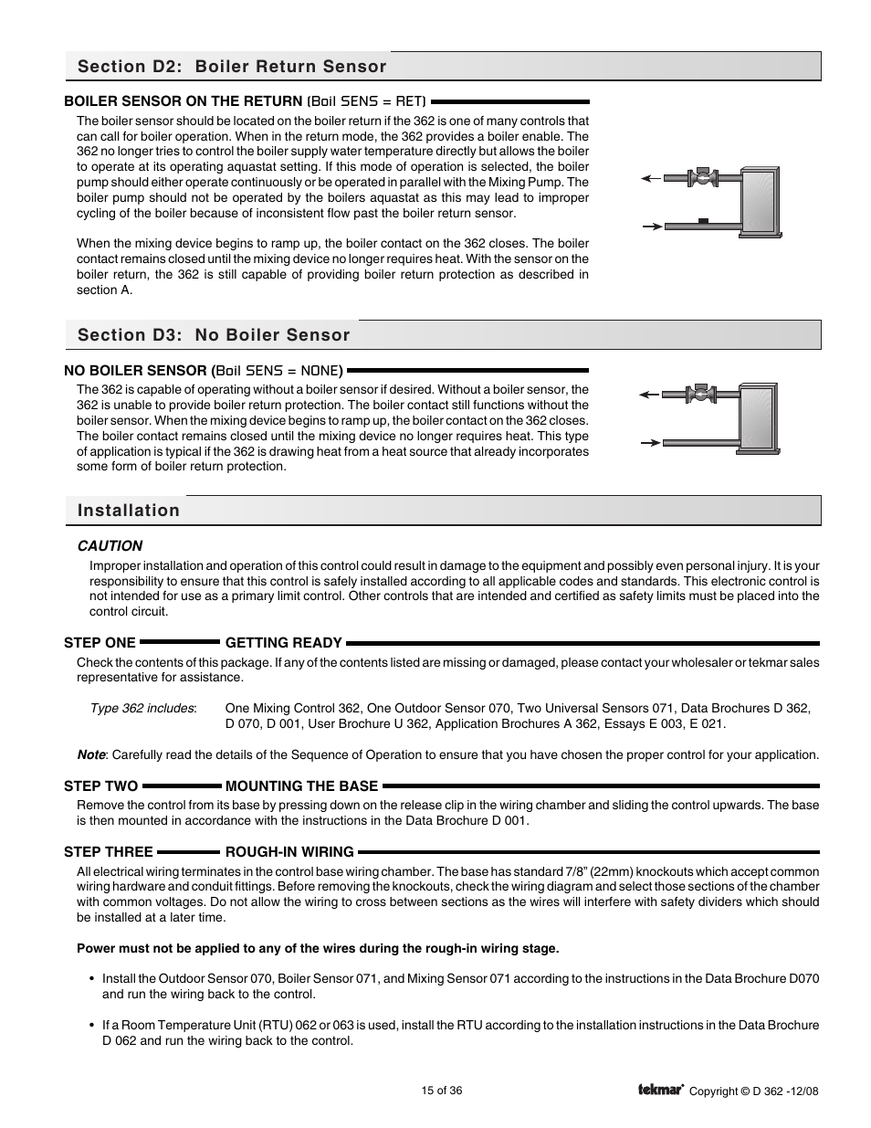 Installation | tekmar 362 Mixing Control Installation User Manual | Page 15 / 36