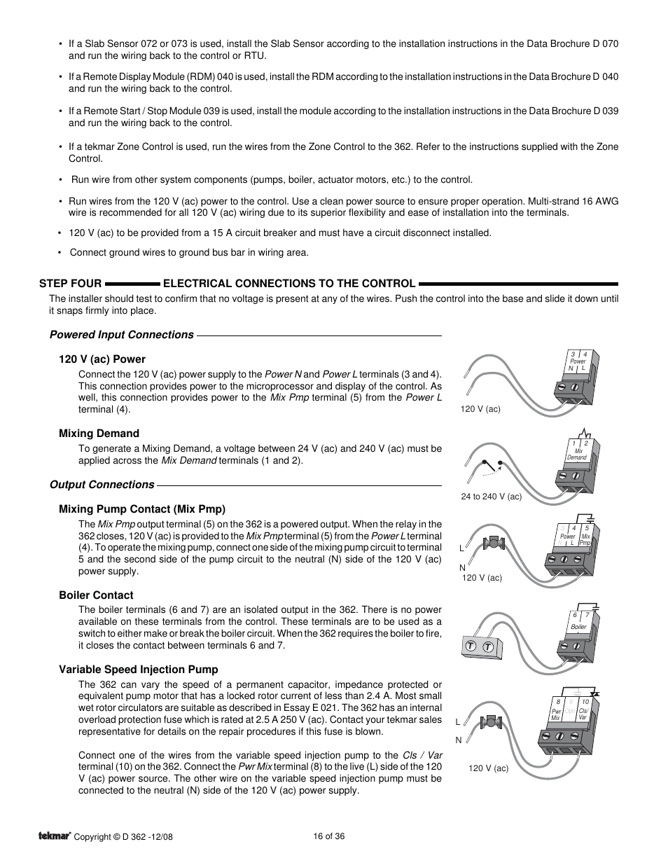 tekmar 362 Mixing Control Installation User Manual | Page 16 / 36