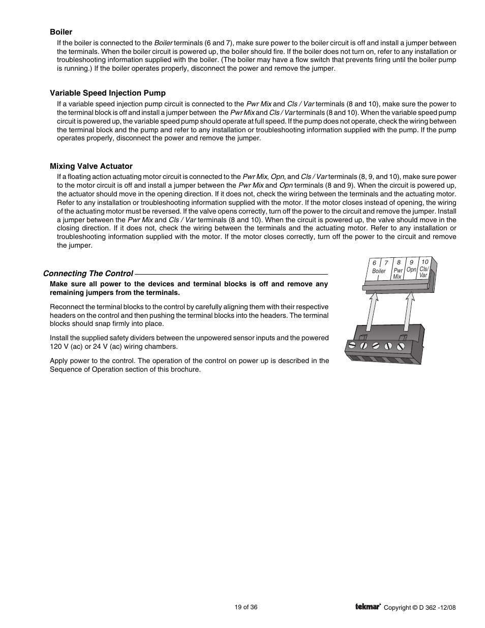 tekmar 362 Mixing Control Installation User Manual | Page 19 / 36