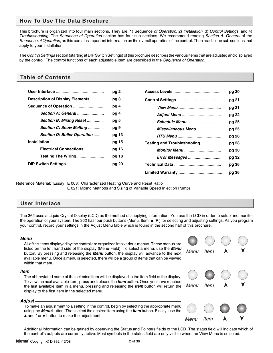 tekmar 362 Mixing Control Installation User Manual | Page 2 / 36