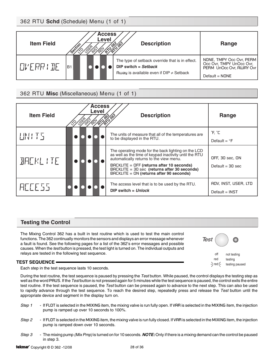 Testing the control | tekmar 362 Mixing Control Installation User Manual | Page 28 / 36