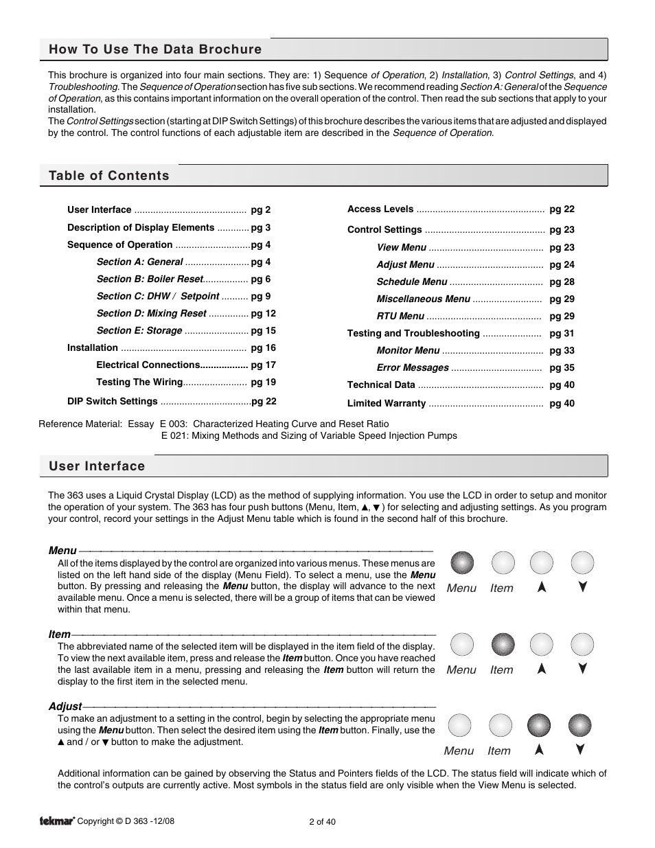 tekmar 363 Universal Reset Control Installation User Manual | Page 2 / 40