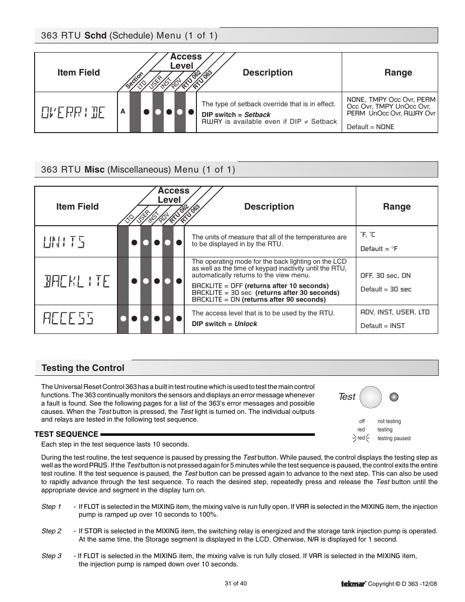 Testing the control | tekmar 363 Universal Reset Control Installation User Manual | Page 31 / 40