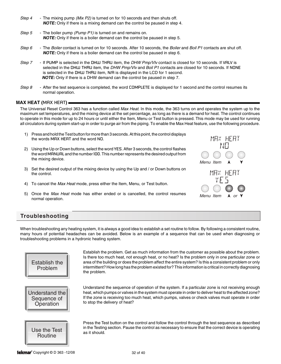 Troubleshooting | tekmar 363 Universal Reset Control Installation User Manual | Page 32 / 40