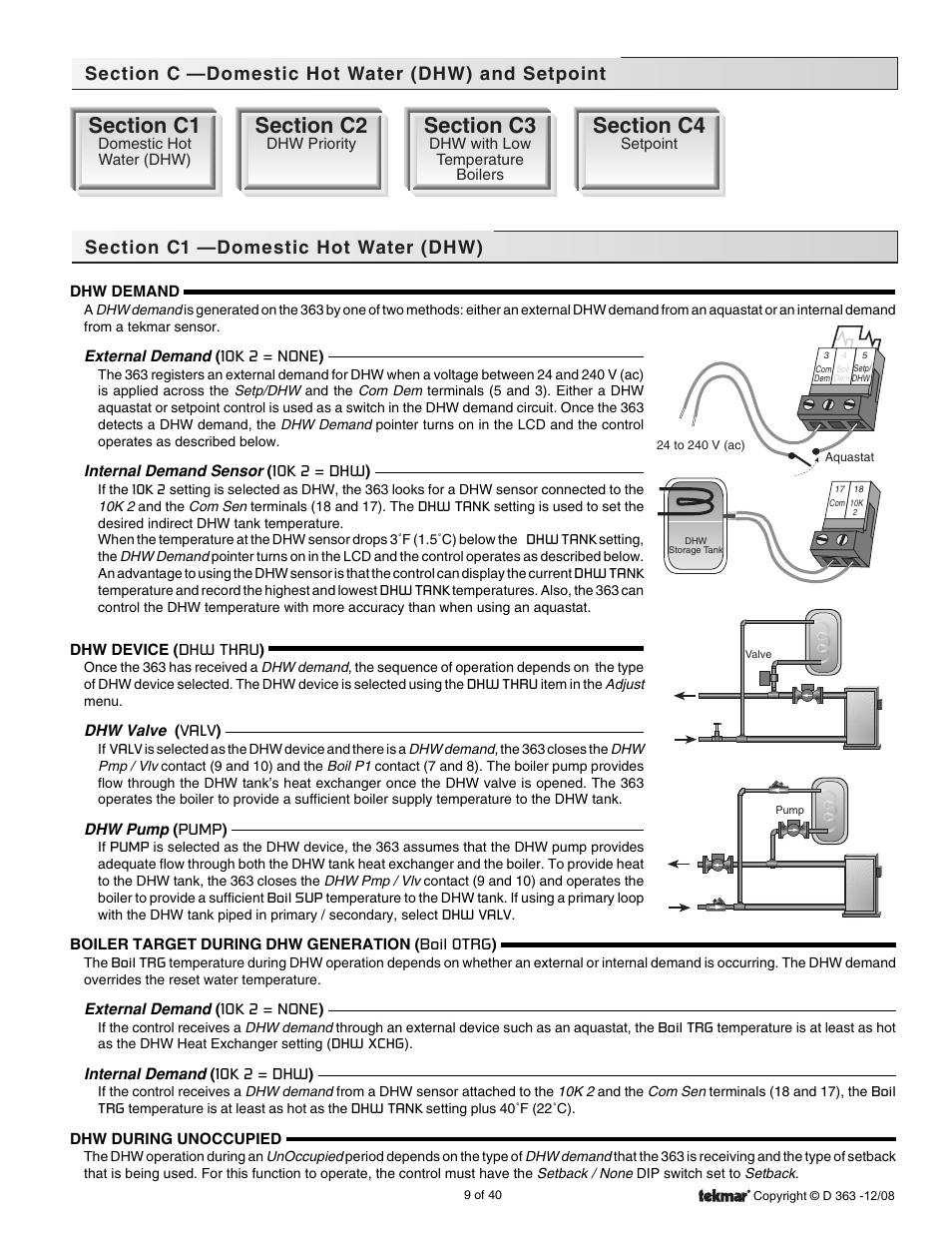 Domestic hot water (dhw) & setpoint | tekmar 363 Universal Reset Control Installation User Manual | Page 9 / 40