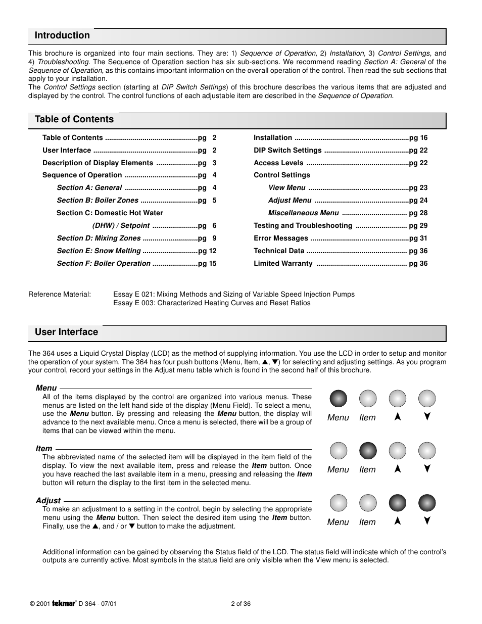 tekmar 364 Universal Reset Control Installation User Manual | Page 2 / 36