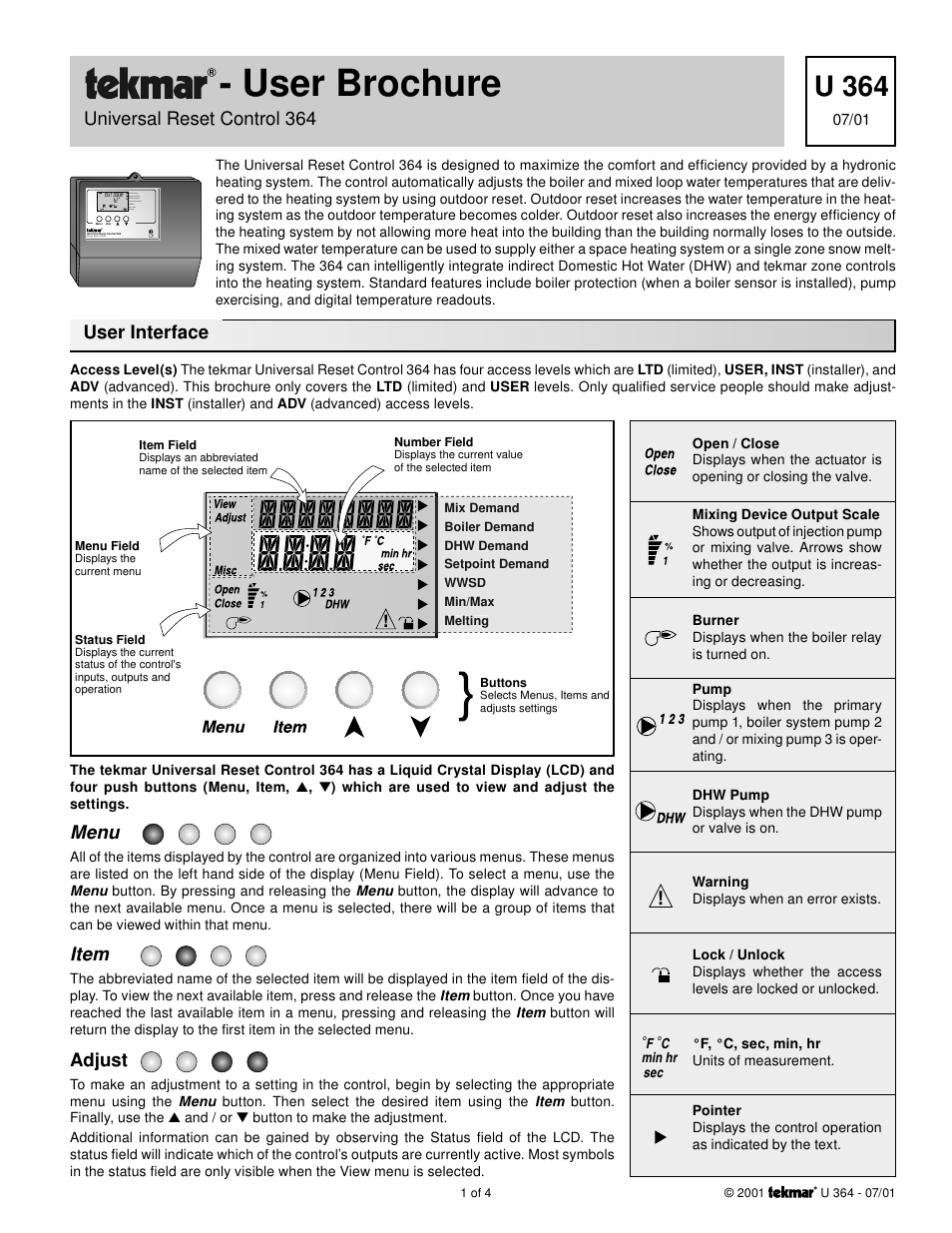 tekmar 364 Universal Reset Control User Manuals User Manual | 4 pages