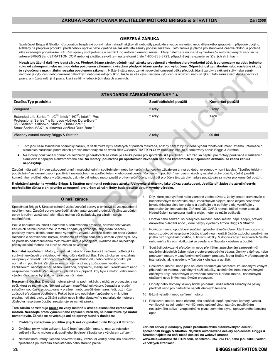 Not for reproduction | Briggs & Stratton 400000 User Manual | Page 26 / 92