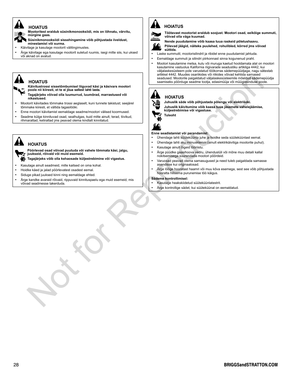 Not for reproduction | Briggs & Stratton 400000 User Manual | Page 28 / 92