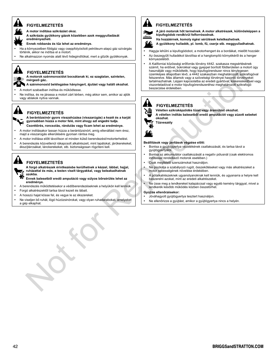 Not for reproduction | Briggs & Stratton 400000 User Manual | Page 42 / 92