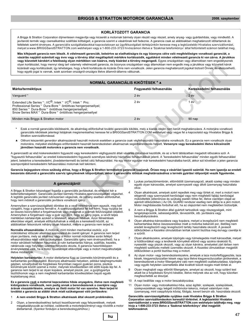 Not for reproduction | Briggs & Stratton 400000 User Manual | Page 47 / 92